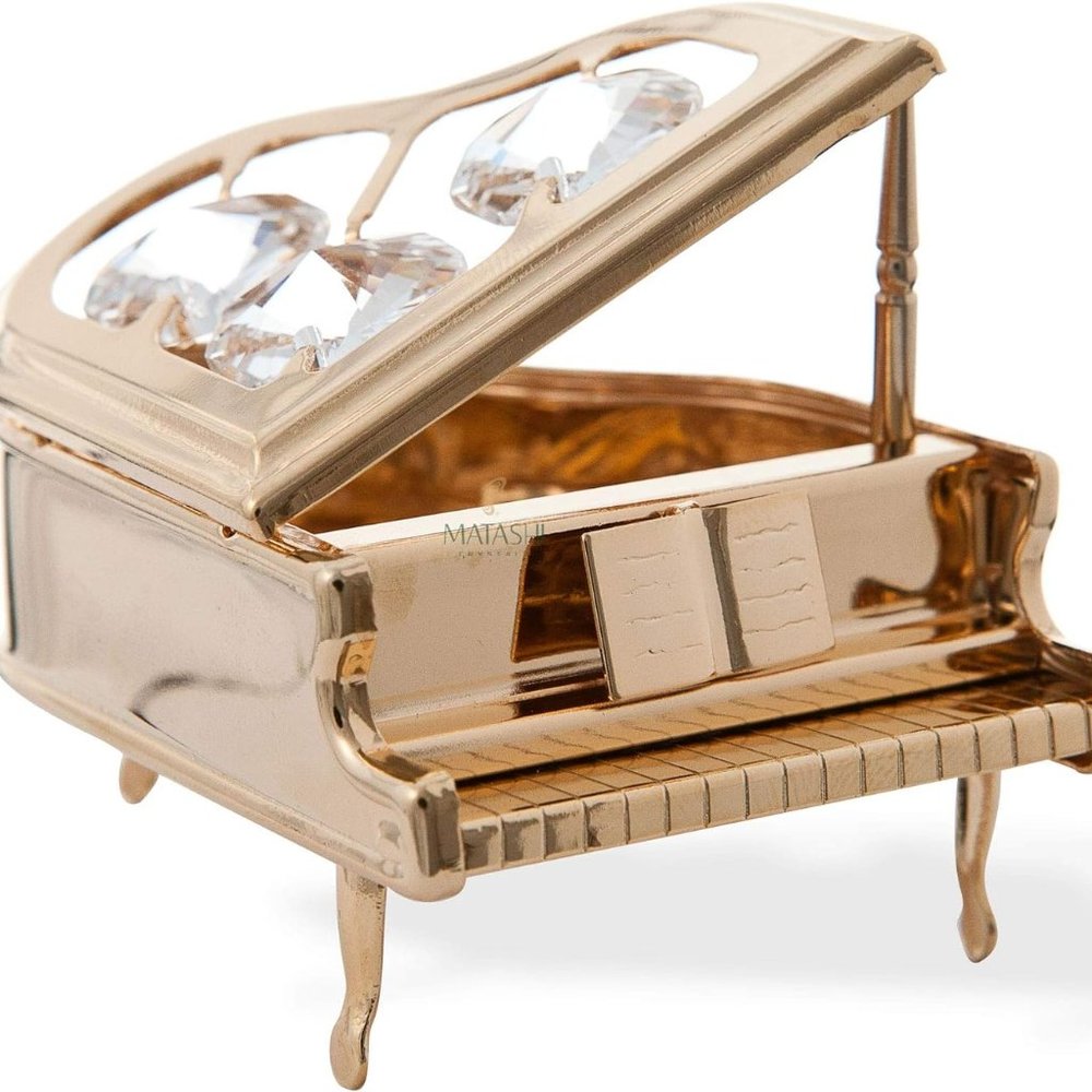 New 24 K Gold Plated Grand Piano Ornament w Matashi Crystals